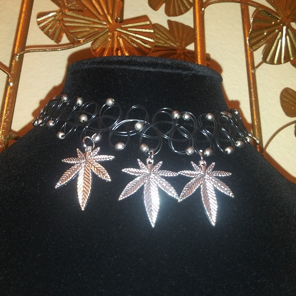 Marijuana leaf tattoo choker necklace